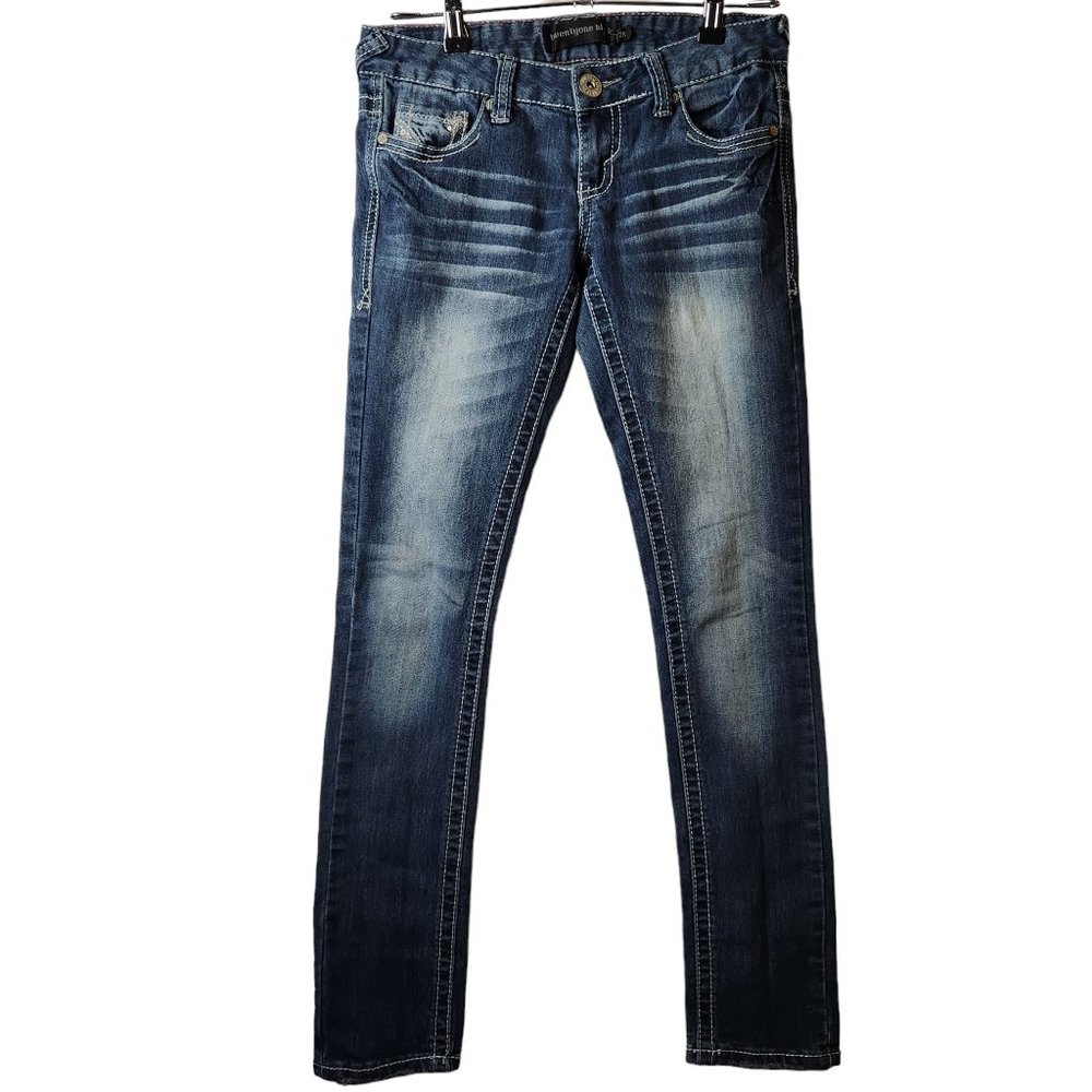 Rue 21 Black Whisker Wash Low Rise Skinny Jean Size 1/2 Regular